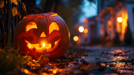 Obraz premium Halloween festival is filled with pumpkins decorating every corner, creating an exciting atmosphere.
