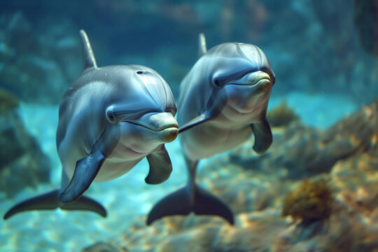 Two dolphins swimming in the ocean