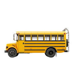 Side view of a classic yellow school bus isolated on a white background. Perfect for education and transportation themes.