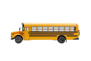 Yellow school bus side view isolated on a white background. Classic school transportation vehicle. Ideal for educational and transportation themes.