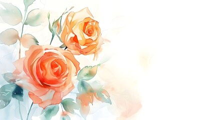 Beautiful watercolor picture of dreamy roses set on a white background for a Mother's Day greeting card design. Text in an empty copy space