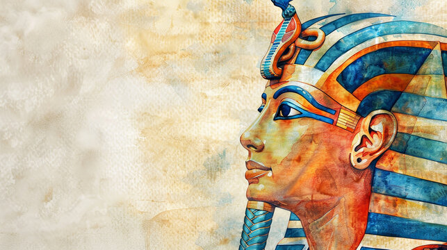A painting of an Egyptian pharaoh with a snake on his head