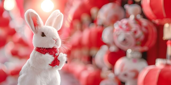 Vintage Rabbit Design Chinese New Year 2023 Greeting Card. Concept Chinese New Year Greeting Card, Vintage Design, Rabbit Theme, 2023 Illustration