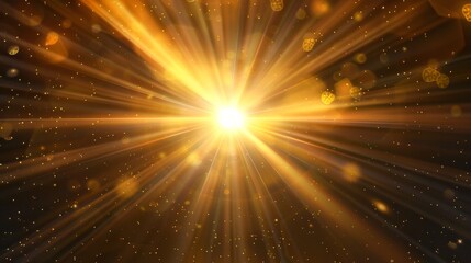 Golden Light Rays with Sparkles Abstract Background