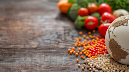 A globe surrounded by fresh produce and grains symbolizes the importance of food security for all