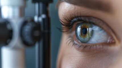 A close-up image of a persons eye during an eye exam