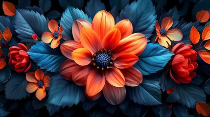 Vibrant flower vector illustration with intricately detailed petals and vivid colors, perfect for botanical themes and springtime designs.