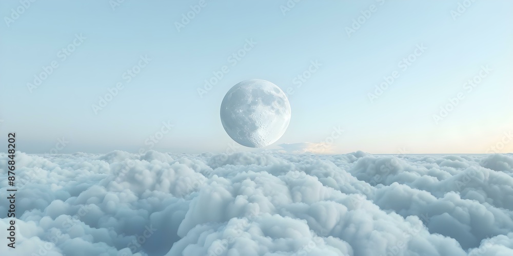 Poster infinite clouds looping 3d image of a shining moon in flight. concept 3d modeling, animation, infini