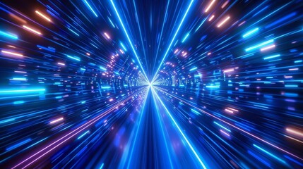 Obraz premium Neon blue rays and glowing lines, futuristic background, abstract illumination