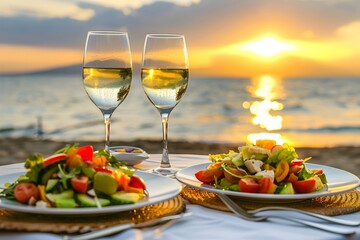Beachfront Dinner with Wine at Sunset