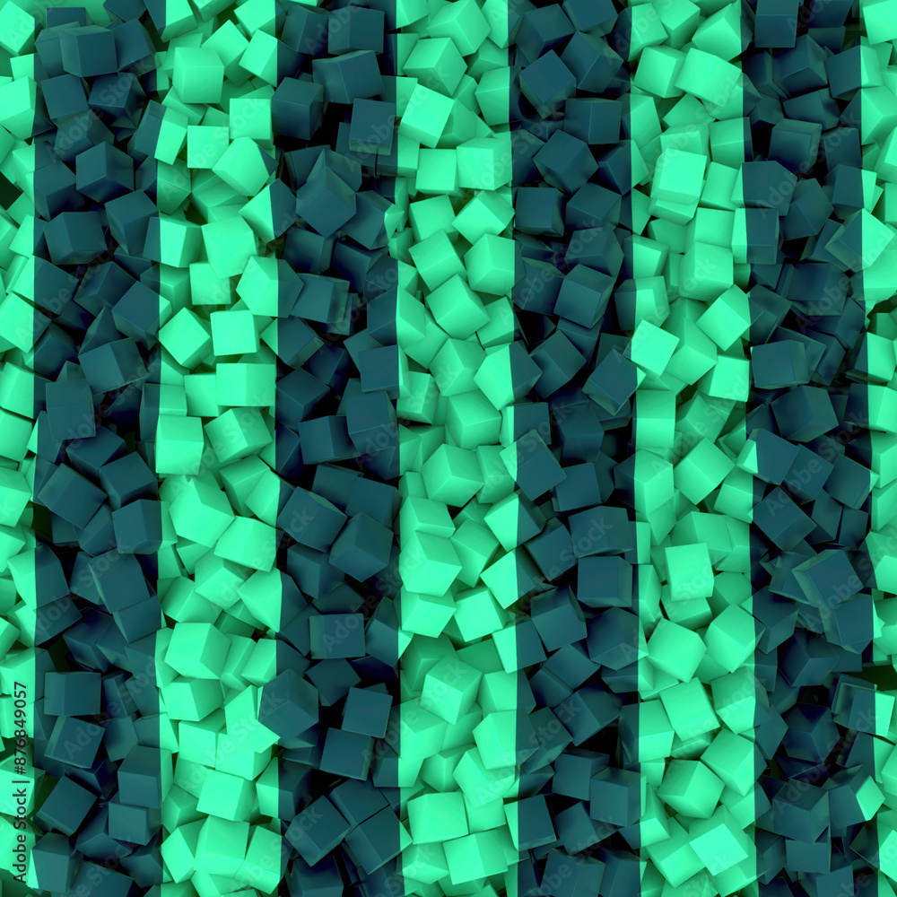 Poster Digital illustration of a striped pattern consisting of many small three-dimensional cubes. 3d rendering