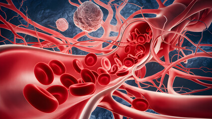 3d rendered medically accurate illustration of blood cells in a human artery.