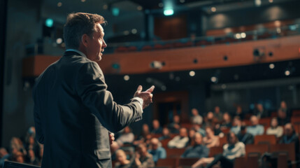 Speaker addressing audience at business conference