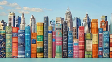 Obraz premium Creative illustration of a city skyline made from books Concept of education, knowledge, and urban architecture