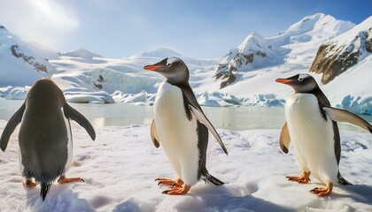 Fototapeta premium penguin on the snow penguin, bird, antarctica, animal, snow, penguins, wildlife, nature, ice, cold