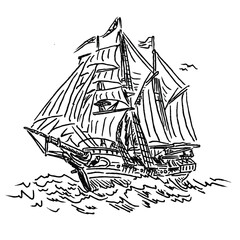 vector sketch of ancient sailing ship