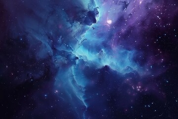 Obraz premium Glowing cyan and purple nebula clouds drifting through the vastness of deep space, Generative AI