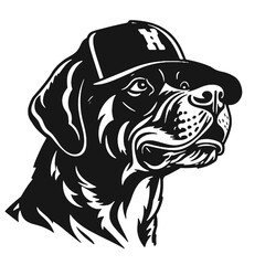 Boxer Dog silhouette in Baseball Cap  vector stock illustration