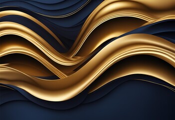 Obraz premium Gold and navy blue waves create an abstract luxury background with golden curves, perfect for elegant copy space text and sophisticated backdrops