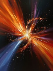 An explosion of vibrant colors in an abstract painting with dynamic lines and splashes