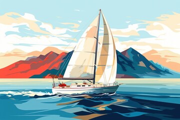 Fototapeta premium Sailboat yacht mountain vehicle.