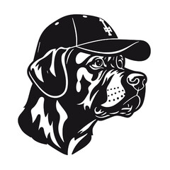 Boxer Dog silhouette in Baseball Cap  vector stock illustration