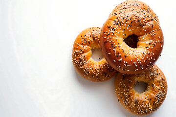bagel with seeds on white background