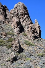 Scenic view of volcanic rock formations in desert during sunny day, Teide National Park, Tenerife