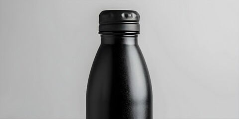 Black Matte Reusable Steel Thermo Water Bottle Closeup on White Background. Concept Product Photography, Water Bottle, Reusable, Closeup, White Background,