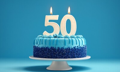 Birthday cake decorated with blue icing and sprinkles