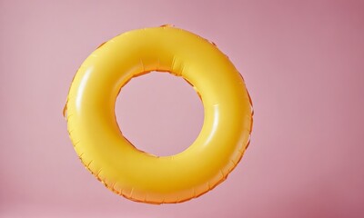 Yellow inflatable ring against pink background
