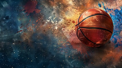 Fototapeta premium Vibrant Basketball on Abstract Artistic Background. Artistic style combines sports with creativity. Image perfect for sports blogs and promotional materials. Generated with vivid colors 