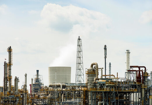 Oil refinery industry under cloudy sky