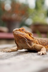 portrait of bearded dragon outdoor in summer