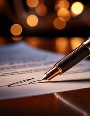 Closeup of a Fountain Pen - Ink Pen for Writing - Signing with Elegant pen and Cursive - Written Signature on a Agreement, Document or Contract - Premium Luxury Gold and Silver Pen for Business