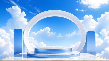 Empty product display podium with cloud sea view background
