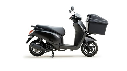 Obraz premium Black automatic scooter with a box on the back isolated on white background