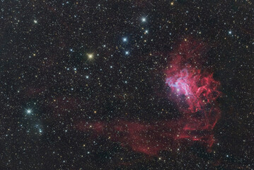 Long exposure astrophoto with telescope featuring emission and reflection Nebula IC 405