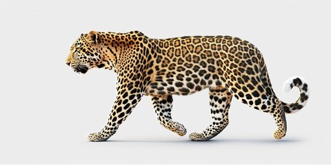 Fototapeta premium Leopard is walking isolated on white background