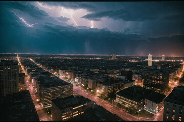 Fototapeta premium The beautiful thunderstorm on the background of the city. evening night time