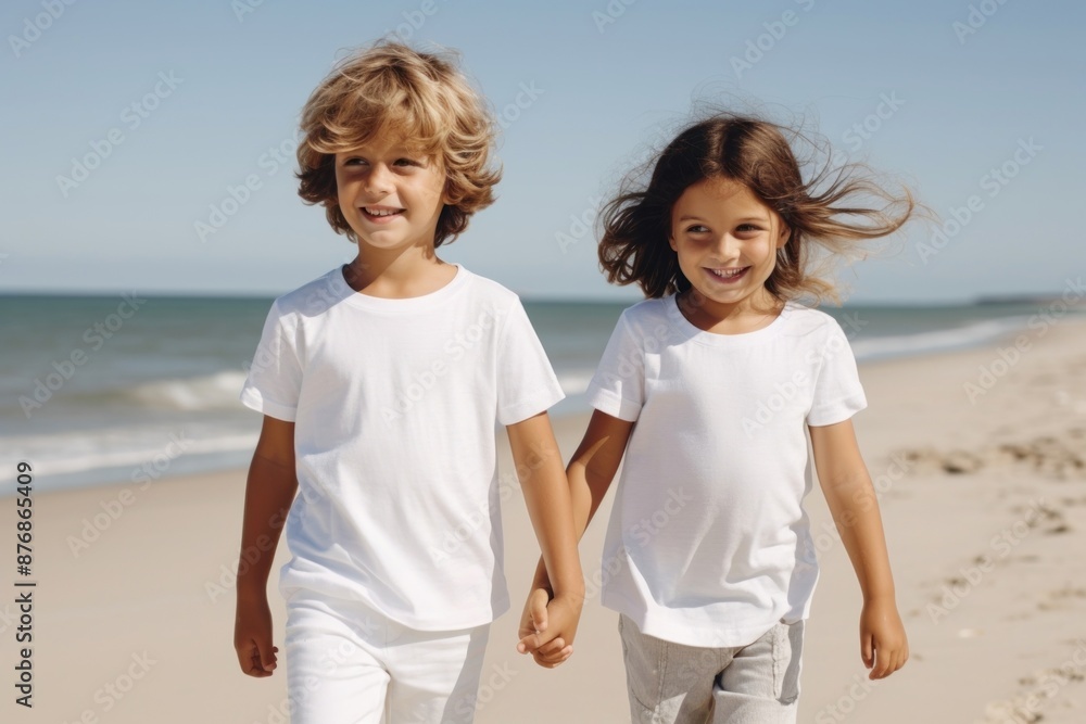 Sticker white t-shirt t-shirt outdoors beach.