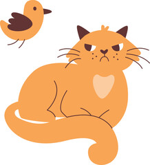 Angry Cat Looking At Bird