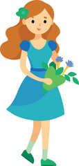 Naklejka premium Cartoon girl bouquet flowers hands