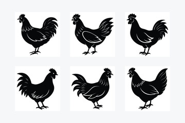 Set of Chicken icon silhouette vector illustration