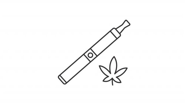 Animated smoking cannabis icon. Medicative marijuana line animation. Moving vape pode. Floating weed leaf. Black illustration on white background. HD video with alpha channel. Motion graphic