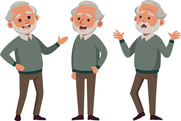 Obraz premium Elderly man in green sweater with various expressions and poses