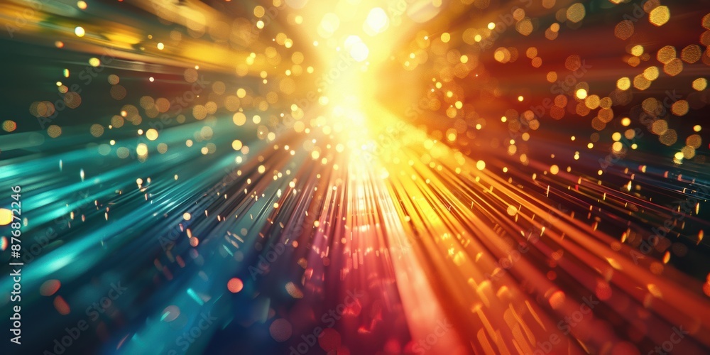 Poster dynamic abstract image with colorful light streaks, creating a vibrant and energetic visual effect.