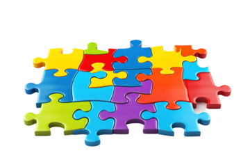 A Rainbow of Puzzle Pieces Interlocking on a White Background. on a White or Clear Surface PNG Transparent Background.