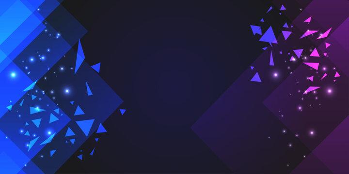 Vector abstract futuristic background. Rivalry concept. Blue with violet colors. Dark backdrop with geometry elements and triangle shapes. 