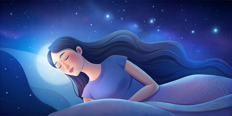 illustration of a sleeping girl on a starry night